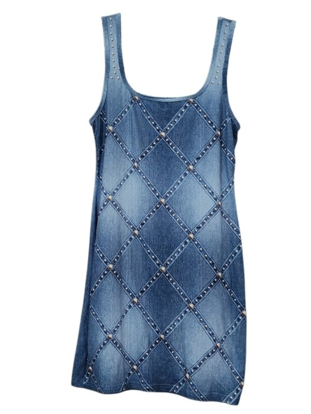 Blue Denim-Print Sleeveless Dress